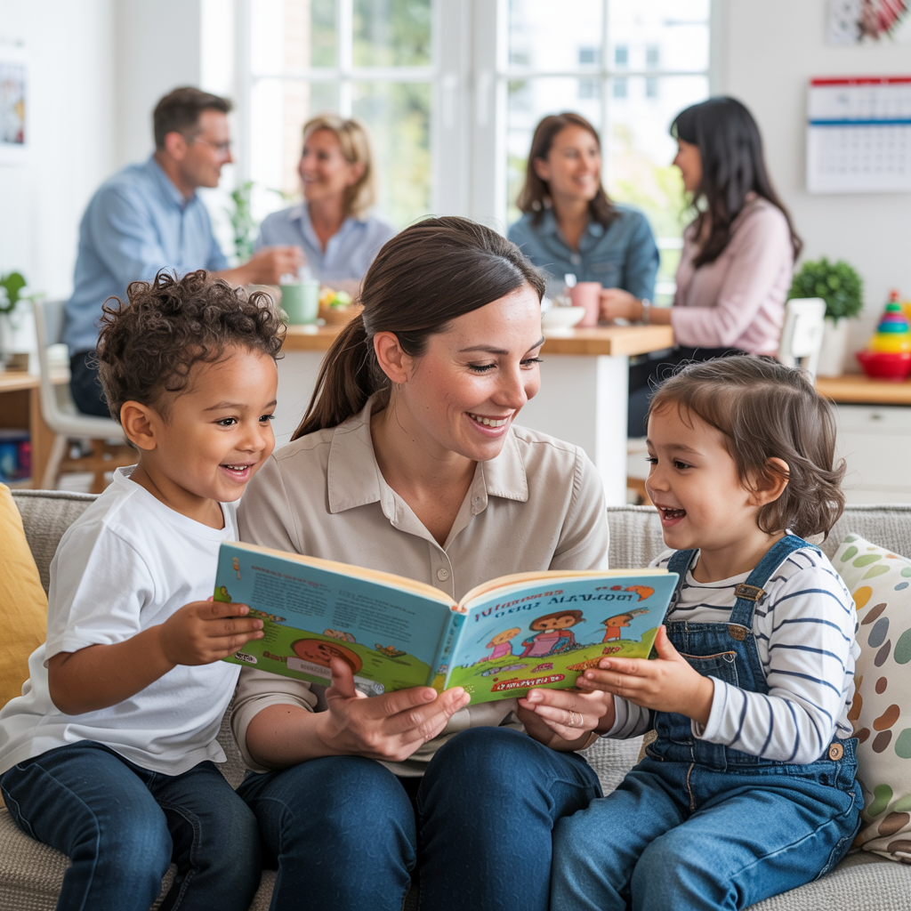 Family with nanny and children